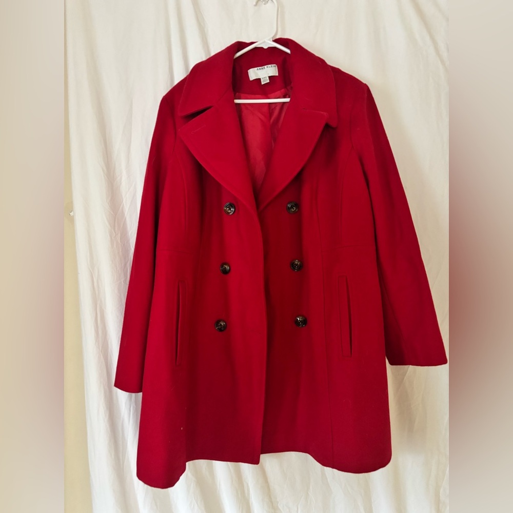Anne Klein Vibrant Red Pea Coat